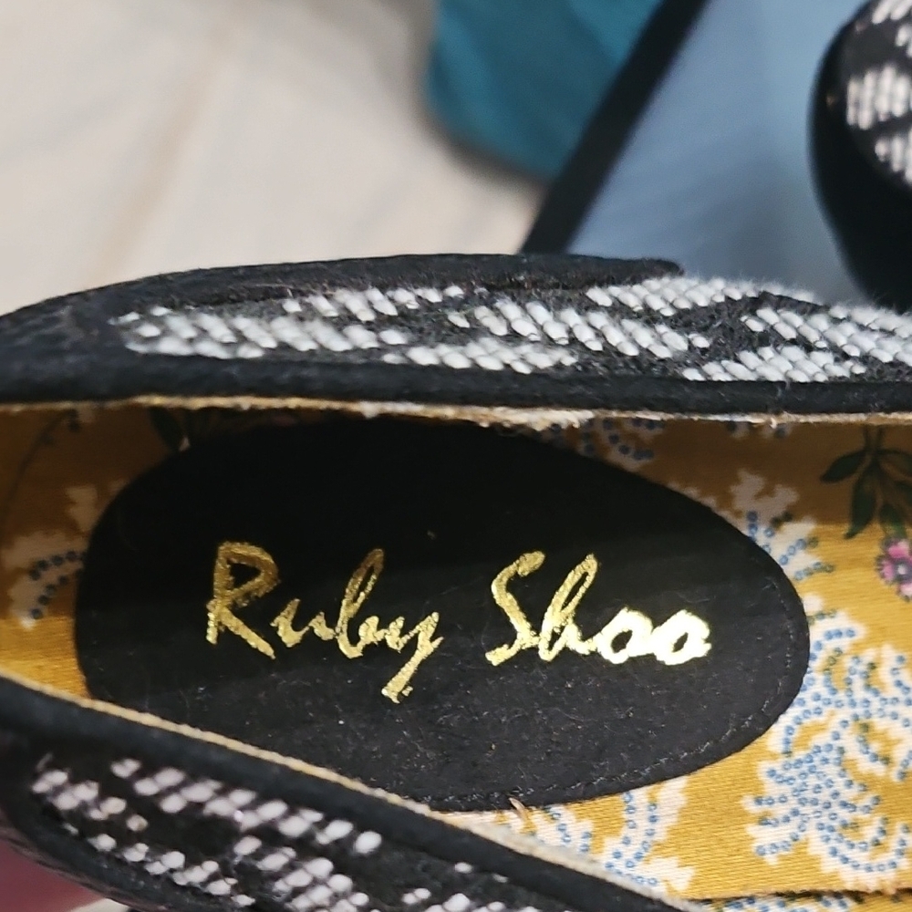 Ruby Shoo Black & White Woven Pattern Platform He… - image 2